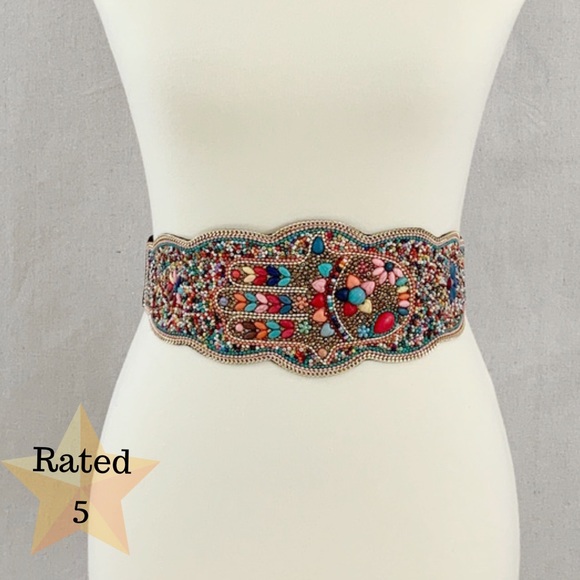Accessories - Colorful Hamsa Beaded Stone Belt Stretch